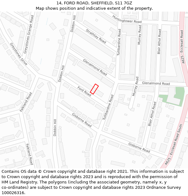 14, FORD ROAD, SHEFFIELD, S11 7GZ: Location map and indicative extent of plot