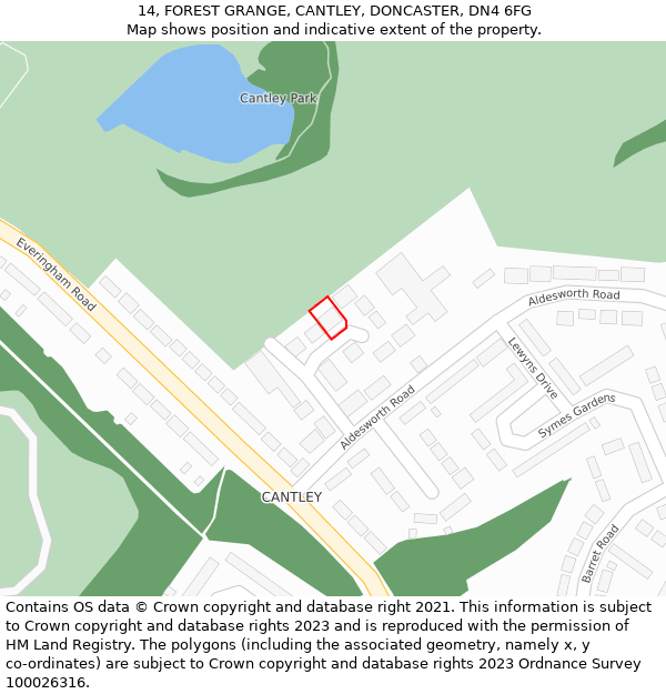 14, FOREST GRANGE, CANTLEY, DONCASTER, DN4 6FG: Location map and indicative extent of plot