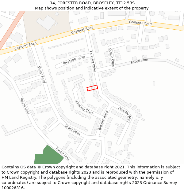 14, FORESTER ROAD, BROSELEY, TF12 5BS: Location map and indicative extent of plot