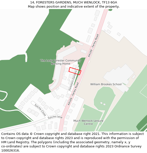 14, FORESTERS GARDENS, MUCH WENLOCK, TF13 6GA: Location map and indicative extent of plot