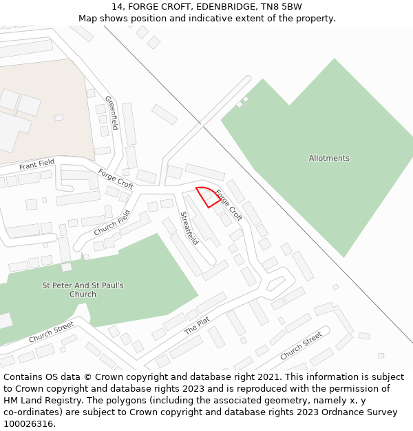 14, FORGE CROFT, EDENBRIDGE, TN8 5BW: Location map and indicative extent of plot