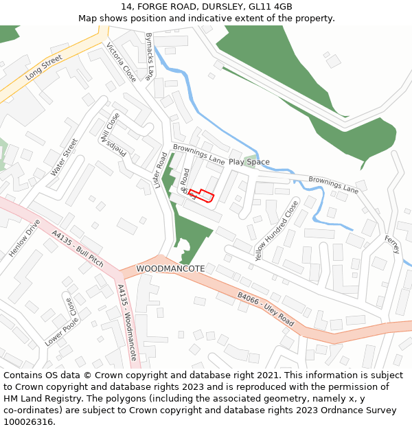 14, FORGE ROAD, DURSLEY, GL11 4GB: Location map and indicative extent of plot