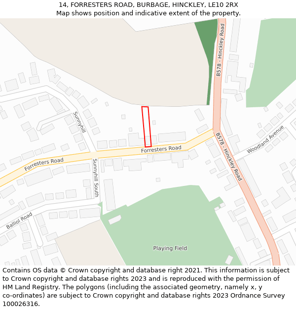 14, FORRESTERS ROAD, BURBAGE, HINCKLEY, LE10 2RX: Location map and indicative extent of plot