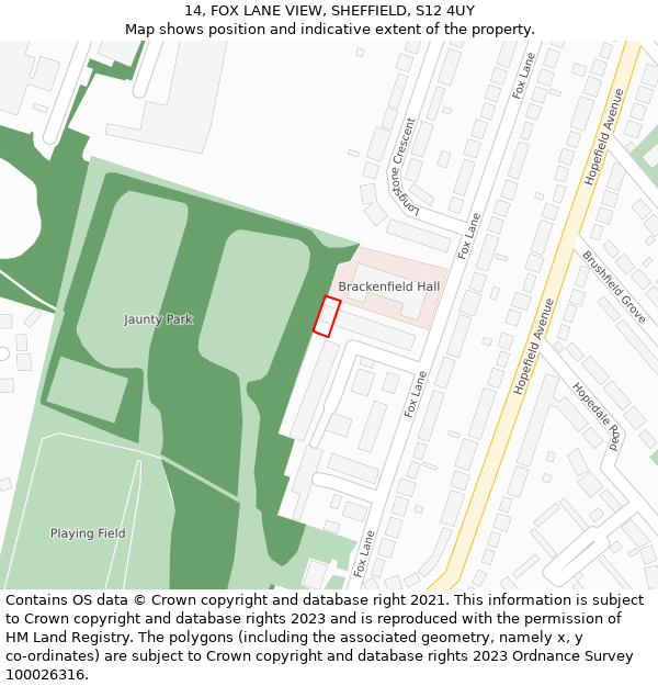 14, FOX LANE VIEW, SHEFFIELD, S12 4UY: Location map and indicative extent of plot