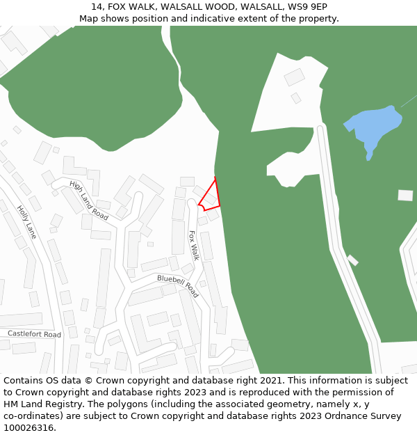 14, FOX WALK, WALSALL WOOD, WALSALL, WS9 9EP: Location map and indicative extent of plot