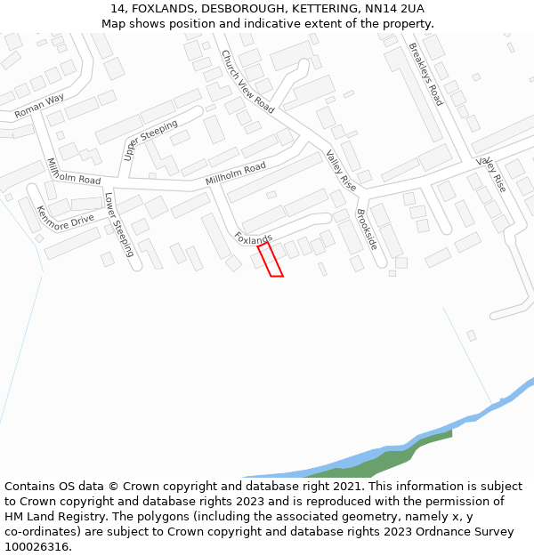 14, FOXLANDS, DESBOROUGH, KETTERING, NN14 2UA: Location map and indicative extent of plot