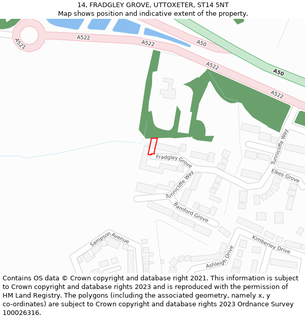 14, FRADGLEY GROVE, UTTOXETER, ST14 5NT: Location map and indicative extent of plot