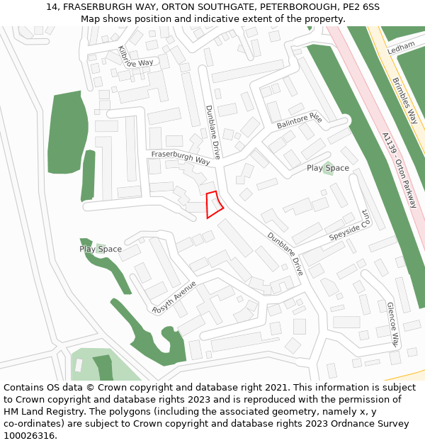 14, FRASERBURGH WAY, ORTON SOUTHGATE, PETERBOROUGH, PE2 6SS: Location map and indicative extent of plot