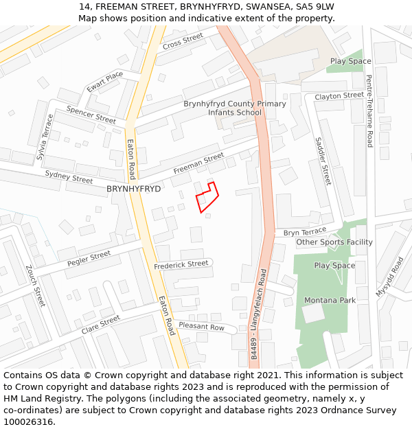 14, FREEMAN STREET, BRYNHYFRYD, SWANSEA, SA5 9LW: Location map and indicative extent of plot