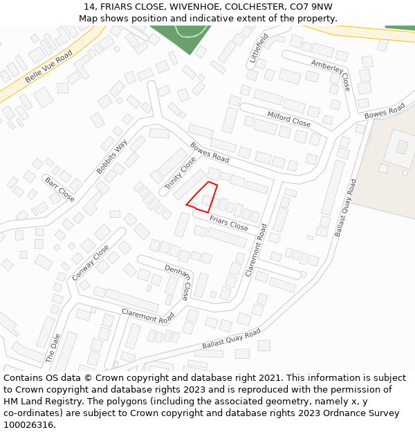 14, FRIARS CLOSE, WIVENHOE, COLCHESTER, CO7 9NW: Location map and indicative extent of plot