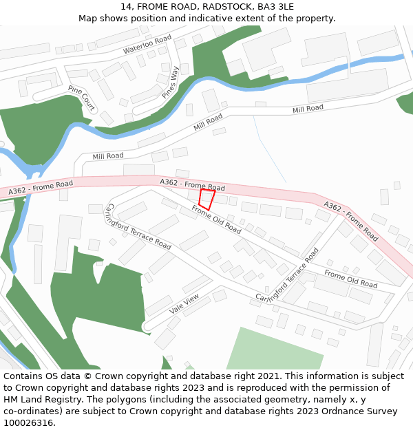 14, FROME ROAD, RADSTOCK, BA3 3LE: Location map and indicative extent of plot
