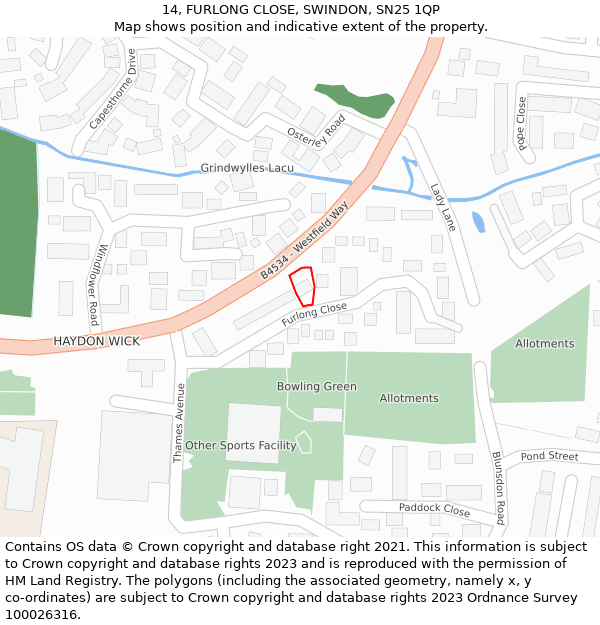 14, FURLONG CLOSE, SWINDON, SN25 1QP: Location map and indicative extent of plot