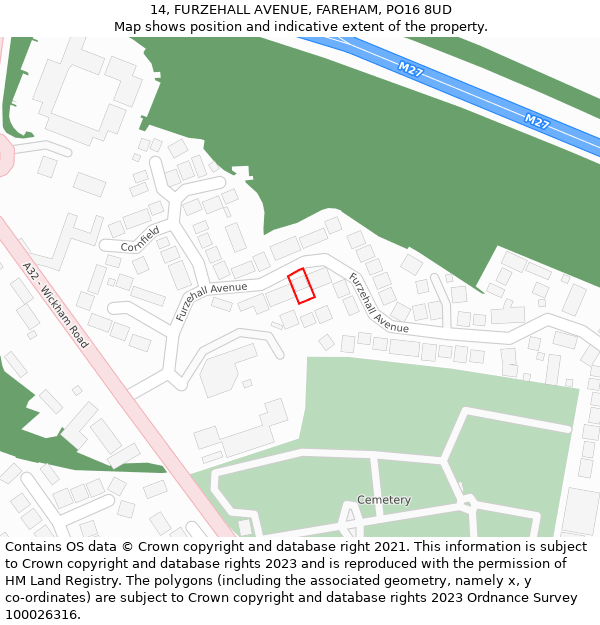 14, FURZEHALL AVENUE, FAREHAM, PO16 8UD: Location map and indicative extent of plot
