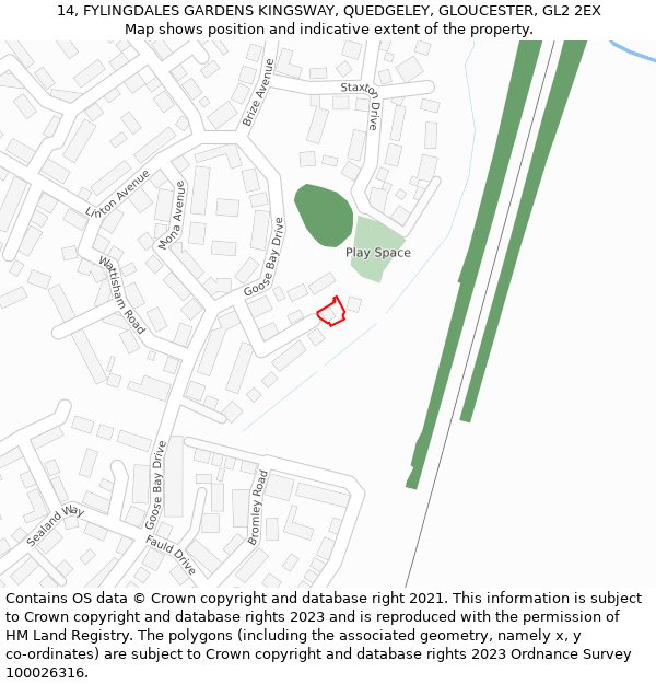 14, FYLINGDALES GARDENS KINGSWAY, QUEDGELEY, GLOUCESTER, GL2 2EX: Location map and indicative extent of plot