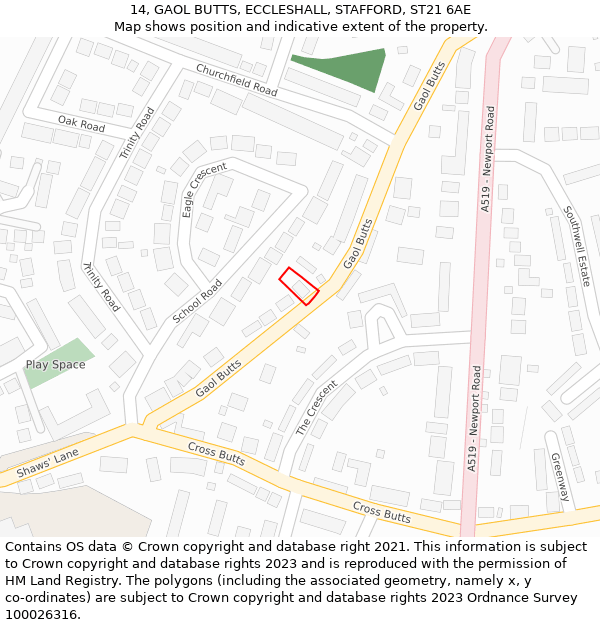 14, GAOL BUTTS, ECCLESHALL, STAFFORD, ST21 6AE: Location map and indicative extent of plot