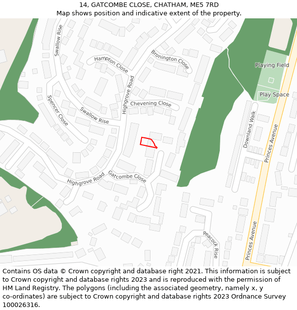 14, GATCOMBE CLOSE, CHATHAM, ME5 7RD: Location map and indicative extent of plot