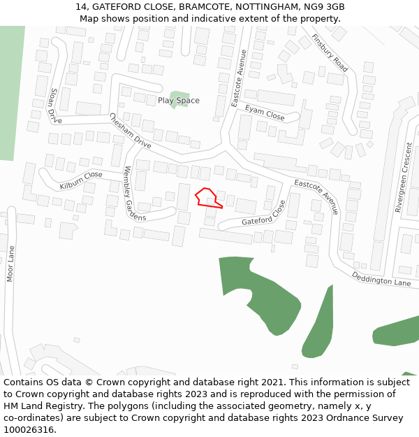 14, GATEFORD CLOSE, BRAMCOTE, NOTTINGHAM, NG9 3GB: Location map and indicative extent of plot