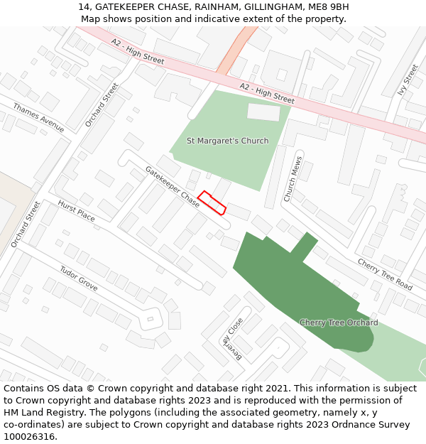 14, GATEKEEPER CHASE, RAINHAM, GILLINGHAM, ME8 9BH: Location map and indicative extent of plot