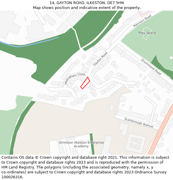 14, GAYTON ROAD, ILKESTON, DE7 5HN: Location map and indicative extent of plot