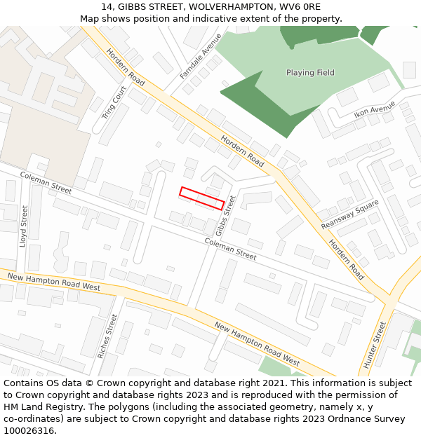 14, GIBBS STREET, WOLVERHAMPTON, WV6 0RE: Location map and indicative extent of plot