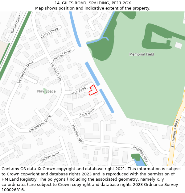 14, GILES ROAD, SPALDING, PE11 2GX: Location map and indicative extent of plot