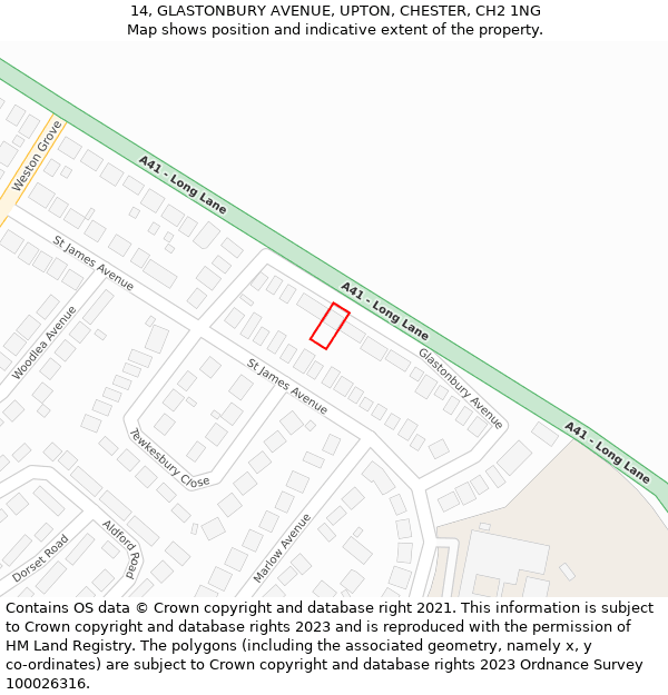 14, GLASTONBURY AVENUE, UPTON, CHESTER, CH2 1NG: Location map and indicative extent of plot