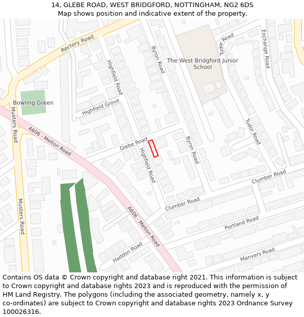 14, GLEBE ROAD, WEST BRIDGFORD, NOTTINGHAM, NG2 6DS: Location map and indicative extent of plot