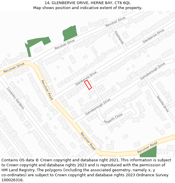 14, GLENBERVIE DRIVE, HERNE BAY, CT6 6QL: Location map and indicative extent of plot