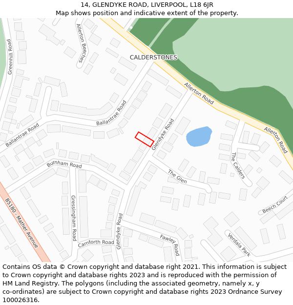 14, GLENDYKE ROAD, LIVERPOOL, L18 6JR: Location map and indicative extent of plot