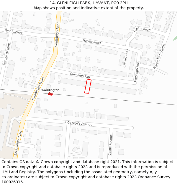 14, GLENLEIGH PARK, HAVANT, PO9 2PH: Location map and indicative extent of plot