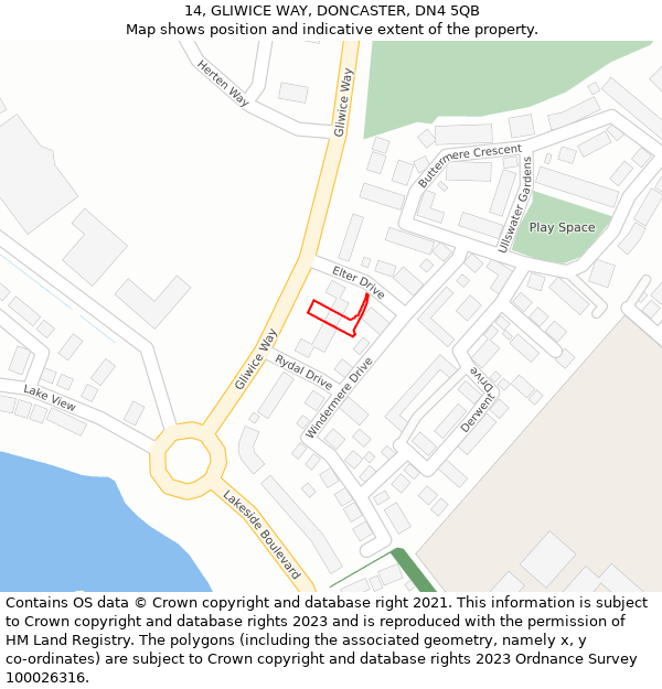 14, GLIWICE WAY, DONCASTER, DN4 5QB: Location map and indicative extent of plot