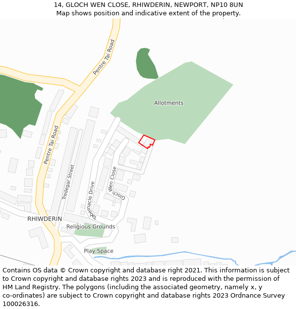 14, GLOCH WEN CLOSE, RHIWDERIN, NEWPORT, NP10 8UN: Location map and indicative extent of plot