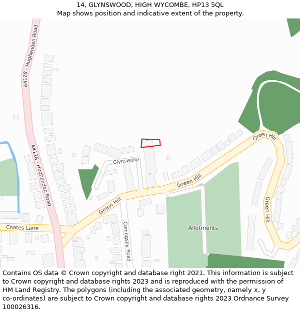 14, GLYNSWOOD, HIGH WYCOMBE, HP13 5QL: Location map and indicative extent of plot