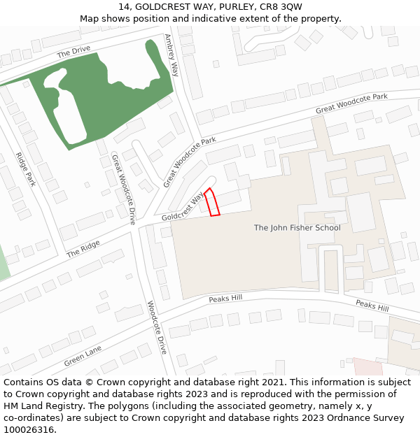 14, GOLDCREST WAY, PURLEY, CR8 3QW: Location map and indicative extent of plot