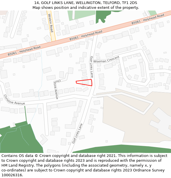 14, GOLF LINKS LANE, WELLINGTON, TELFORD, TF1 2DS: Location map and indicative extent of plot