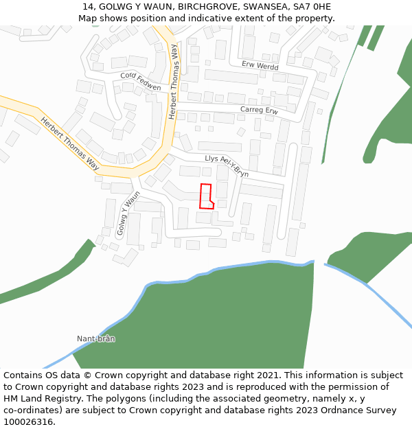 14, GOLWG Y WAUN, BIRCHGROVE, SWANSEA, SA7 0HE: Location map and indicative extent of plot