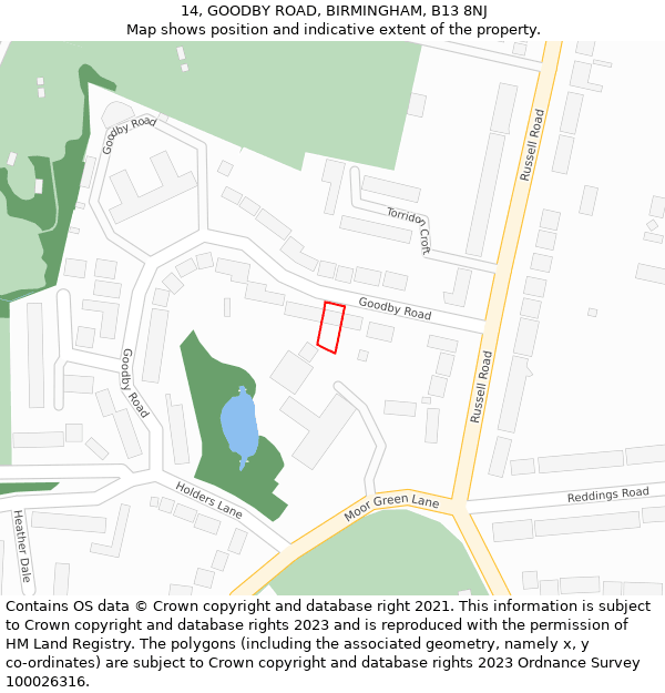 14, GOODBY ROAD, BIRMINGHAM, B13 8NJ: Location map and indicative extent of plot