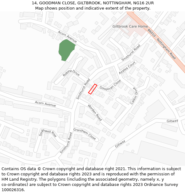 14, GOODMAN CLOSE, GILTBROOK, NOTTINGHAM, NG16 2UR: Location map and indicative extent of plot