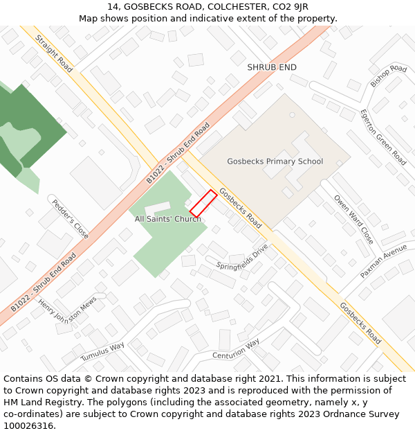 14, GOSBECKS ROAD, COLCHESTER, CO2 9JR: Location map and indicative extent of plot