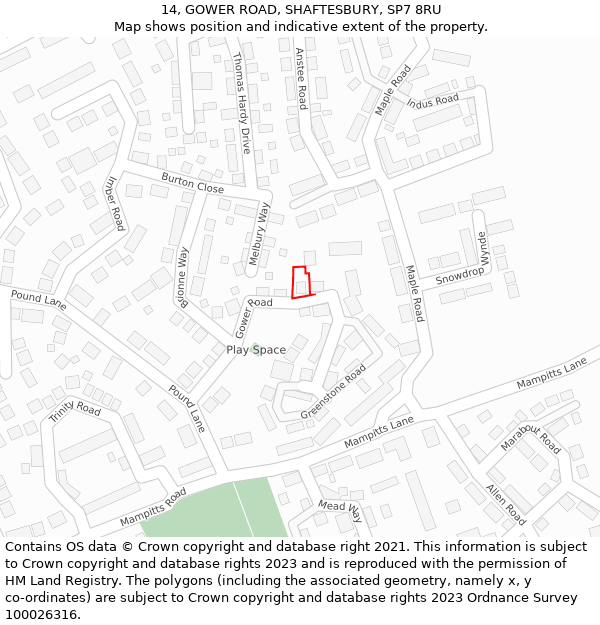 14, GOWER ROAD, SHAFTESBURY, SP7 8RU: Location map and indicative extent of plot