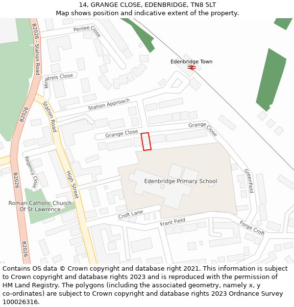 14, GRANGE CLOSE, EDENBRIDGE, TN8 5LT: Location map and indicative extent of plot