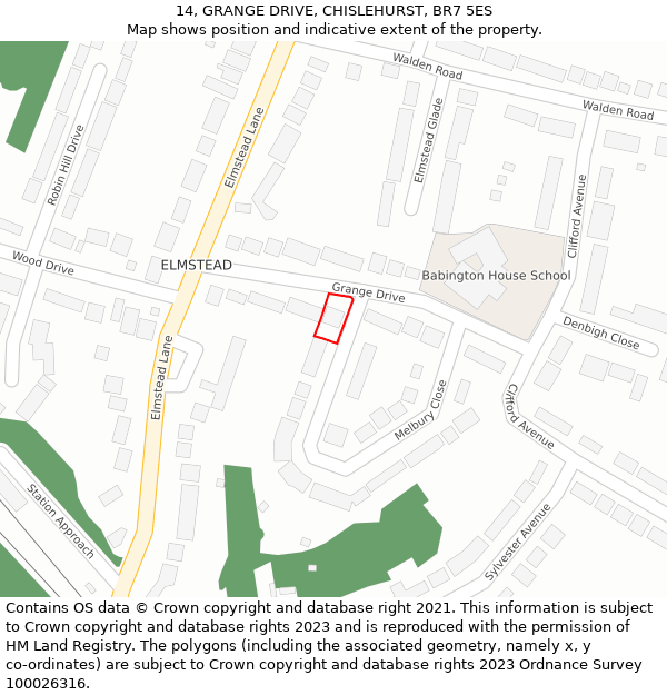 14, GRANGE DRIVE, CHISLEHURST, BR7 5ES: Location map and indicative extent of plot