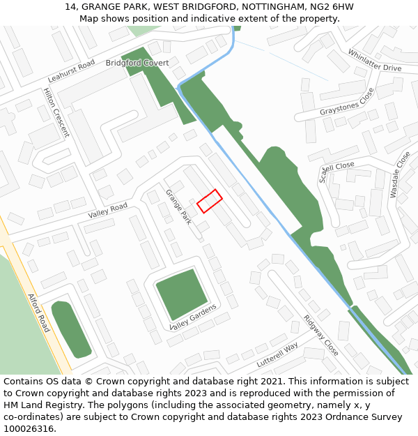 14, GRANGE PARK, WEST BRIDGFORD, NOTTINGHAM, NG2 6HW: Location map and indicative extent of plot