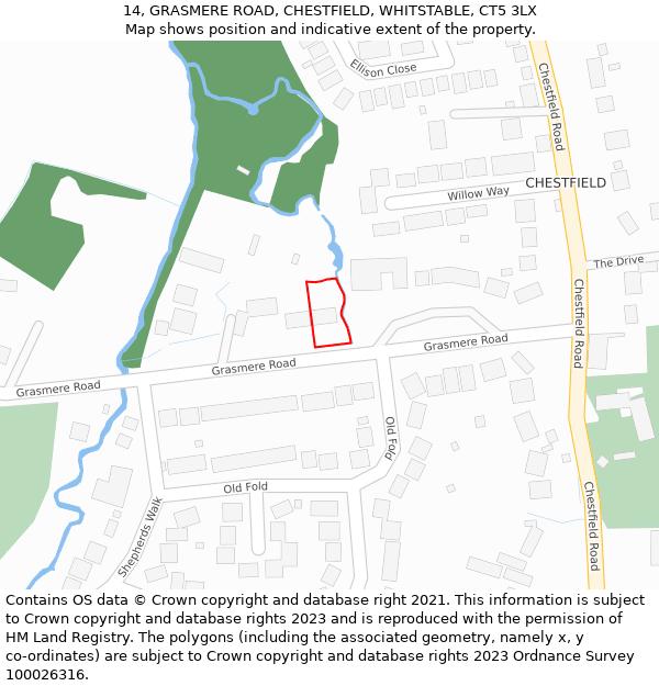 14, GRASMERE ROAD, CHESTFIELD, WHITSTABLE, CT5 3LX: Location map and indicative extent of plot