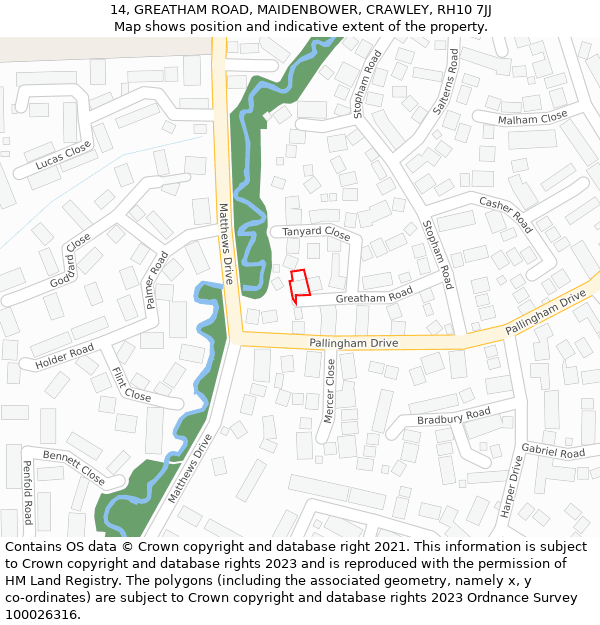 14, GREATHAM ROAD, MAIDENBOWER, CRAWLEY, RH10 7JJ: Location map and indicative extent of plot