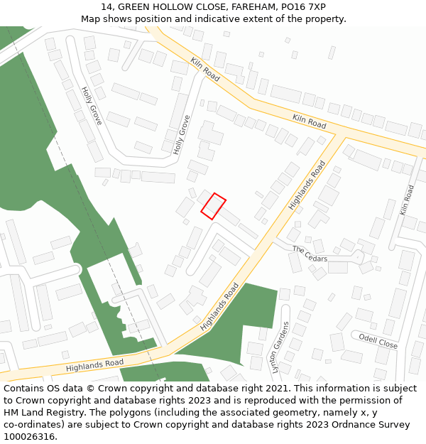 14, GREEN HOLLOW CLOSE, FAREHAM, PO16 7XP: Location map and indicative extent of plot