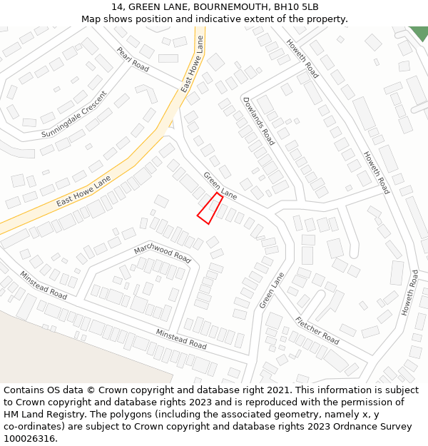 14, GREEN LANE, BOURNEMOUTH, BH10 5LB: Location map and indicative extent of plot