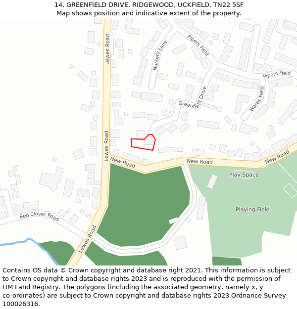 14, GREENFIELD DRIVE, RIDGEWOOD, UCKFIELD, TN22 5SF: Location map and indicative extent of plot