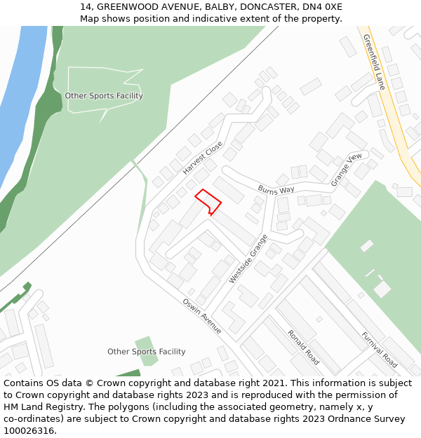 14, GREENWOOD AVENUE, BALBY, DONCASTER, DN4 0XE: Location map and indicative extent of plot