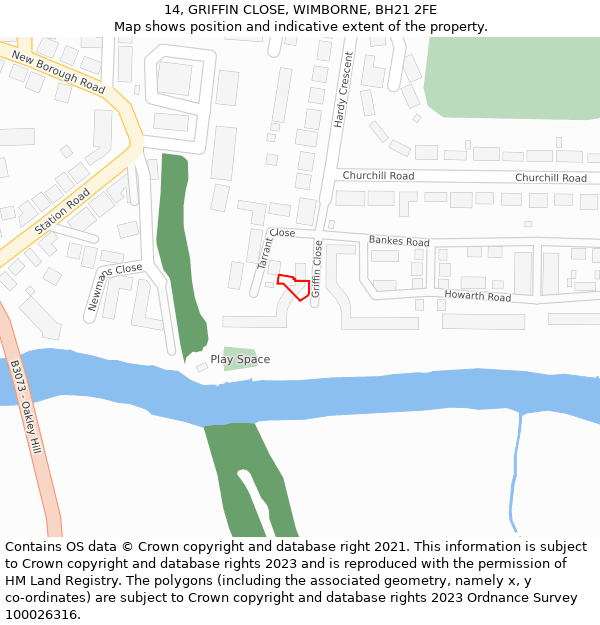 14, GRIFFIN CLOSE, WIMBORNE, BH21 2FE: Location map and indicative extent of plot